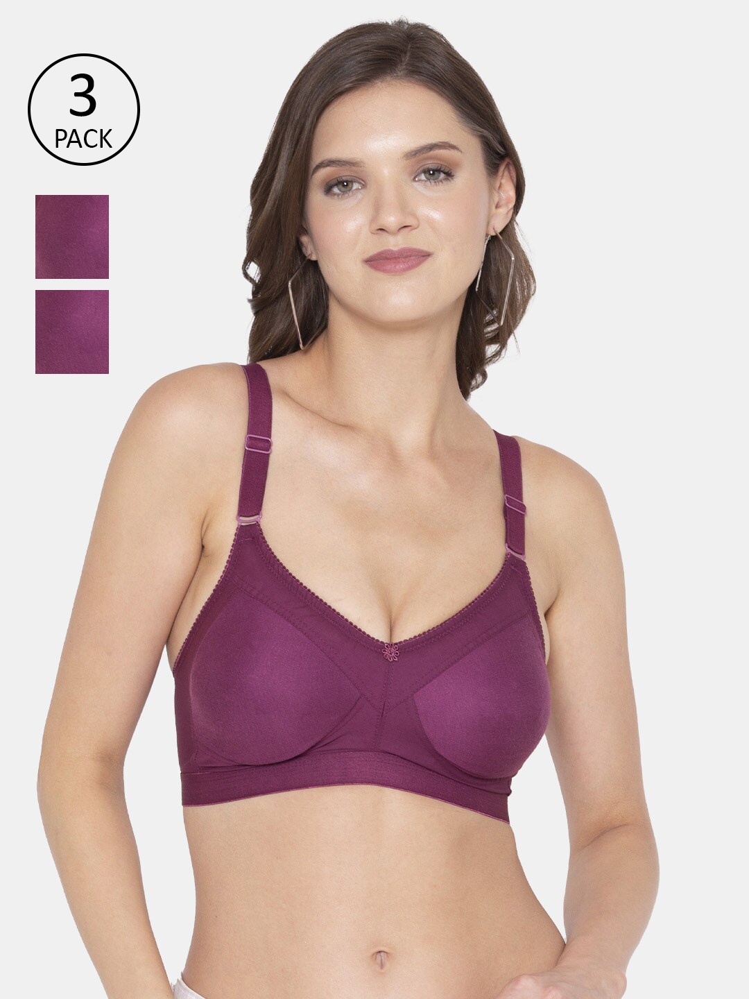 

Souminie Magenta Solid Cotton Non Padded Bra Pack Of 3