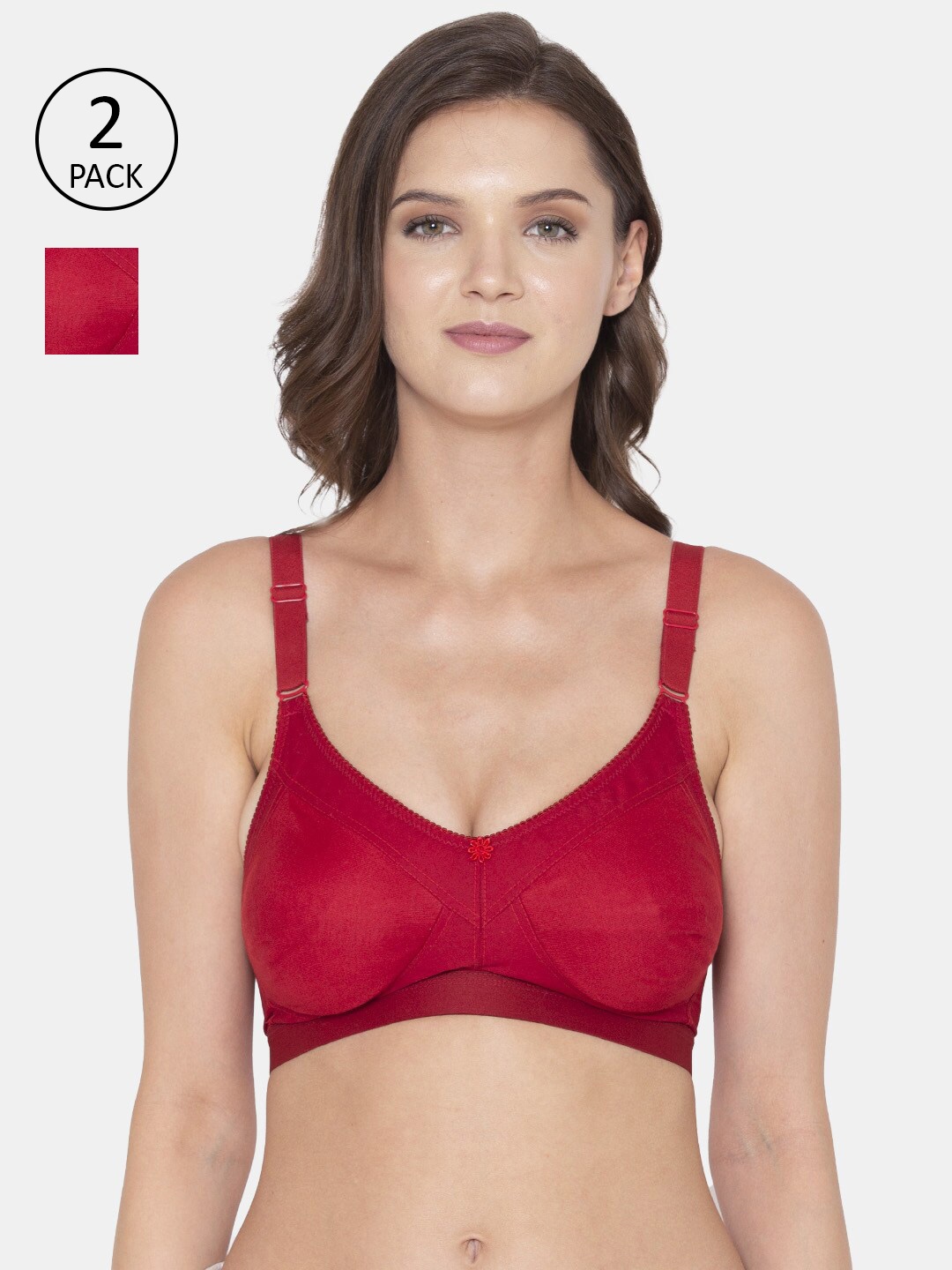 

Souminie Red Solid Pack of 2 Cotton Bra with All Day Comfort Features