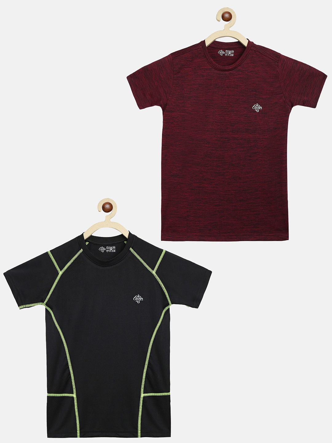 

CHIMPRALA Boys Black & Maroon Pack Of 2 Moisture Wicking Sports T-shirt