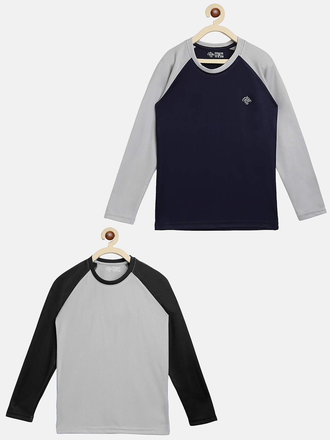 

CHIMPRALA Boys Navy Blue(PACK OF 2) Colourblocked Moisture Wicking Applique T-shirt