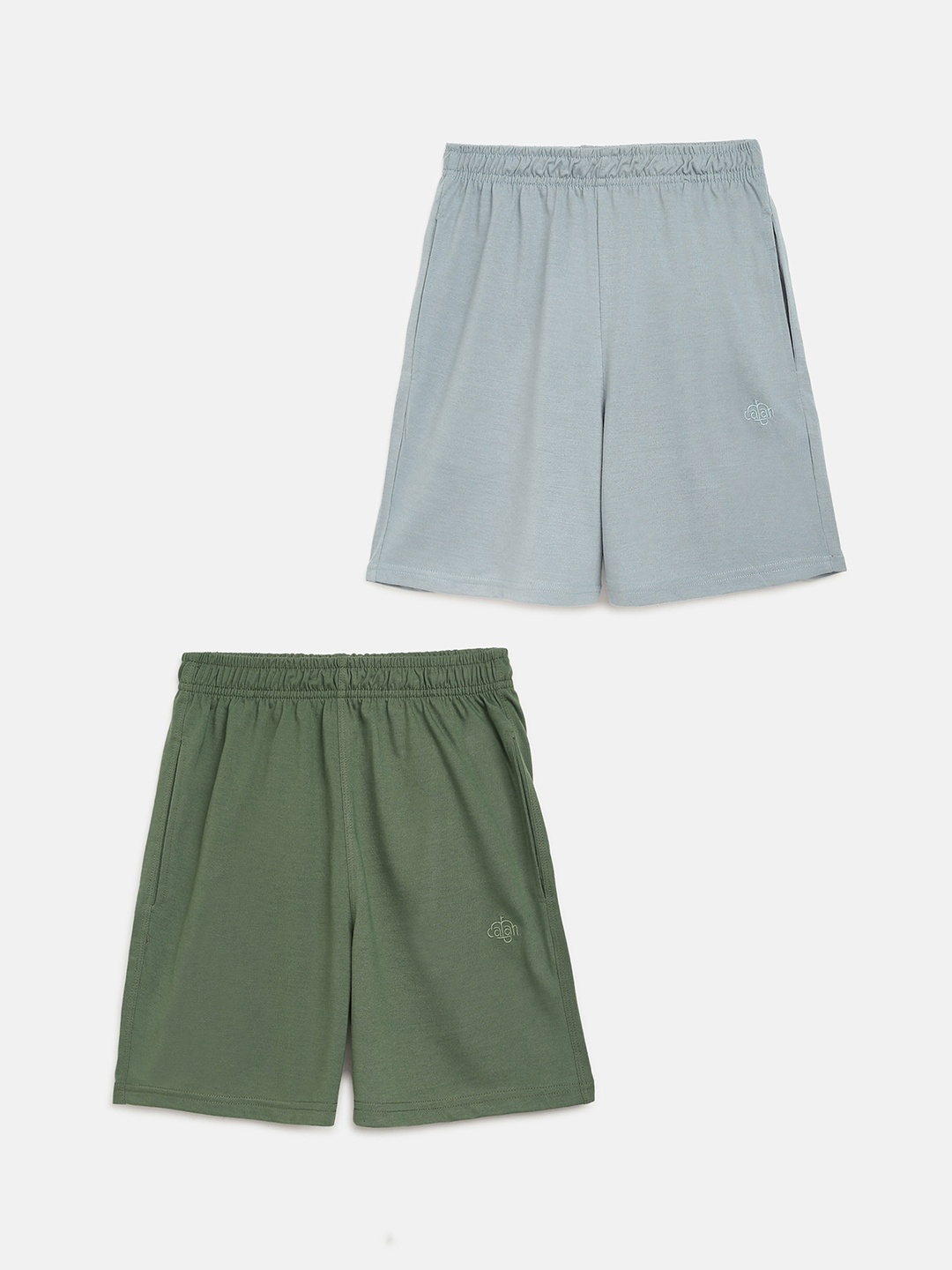 CHIMPRALA Boys Pack of 2 Green & Grey Solid Regular Sports Shorts
