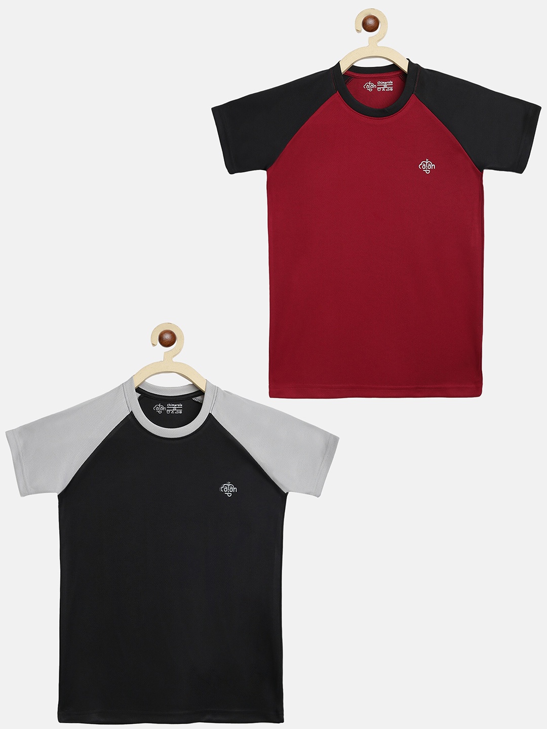 

CHIMPRALA Boys Black & Maroon Pack of 2 Colourblocked Moisture Wicking T-shirt