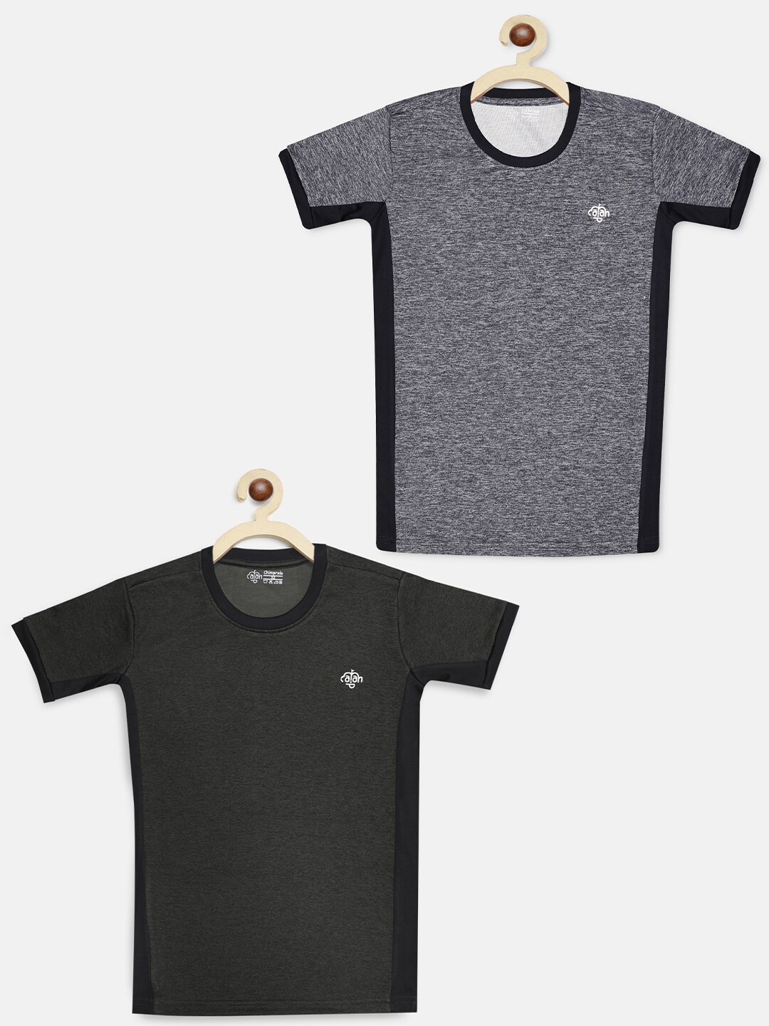 

CHIMPRALA Boys Grey & Black Pack of 2 Colourblocked Moisture Wicking T-shirt