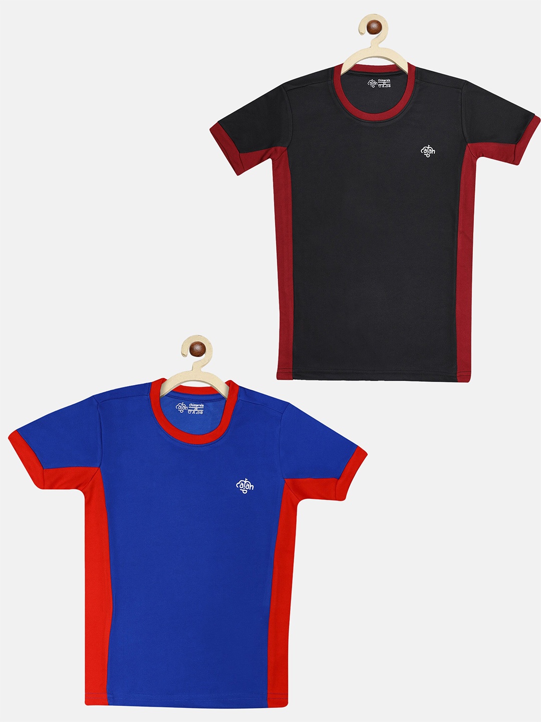 

CHIMPRALA Boys Set Of 2 Blue & Black Colourblocked Moisture Wicking T-shirt