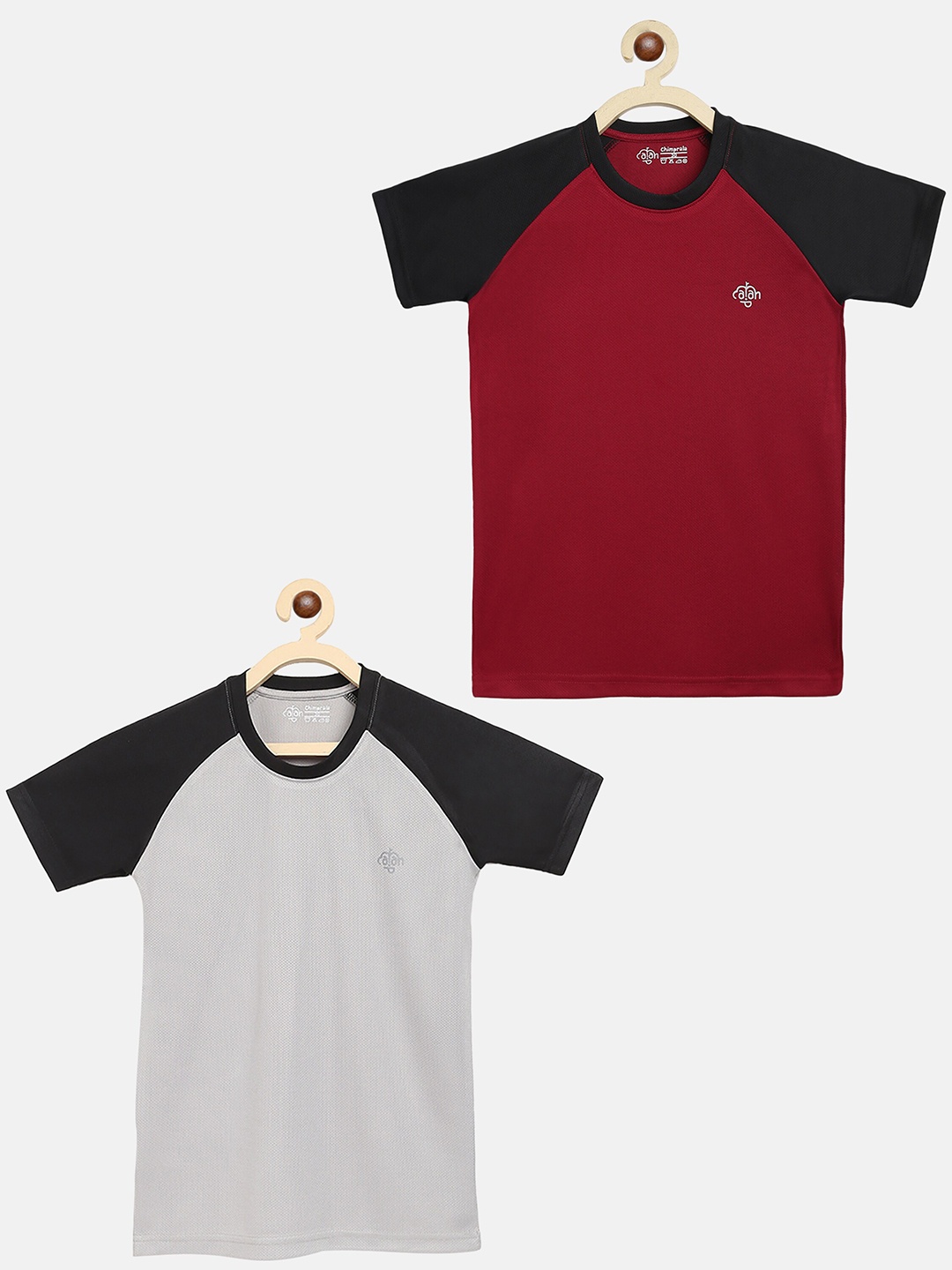 

CHIMPRALA Boys Grey & Maroon Pack of 2 Colourblocked Moisture Wicking T-shirt