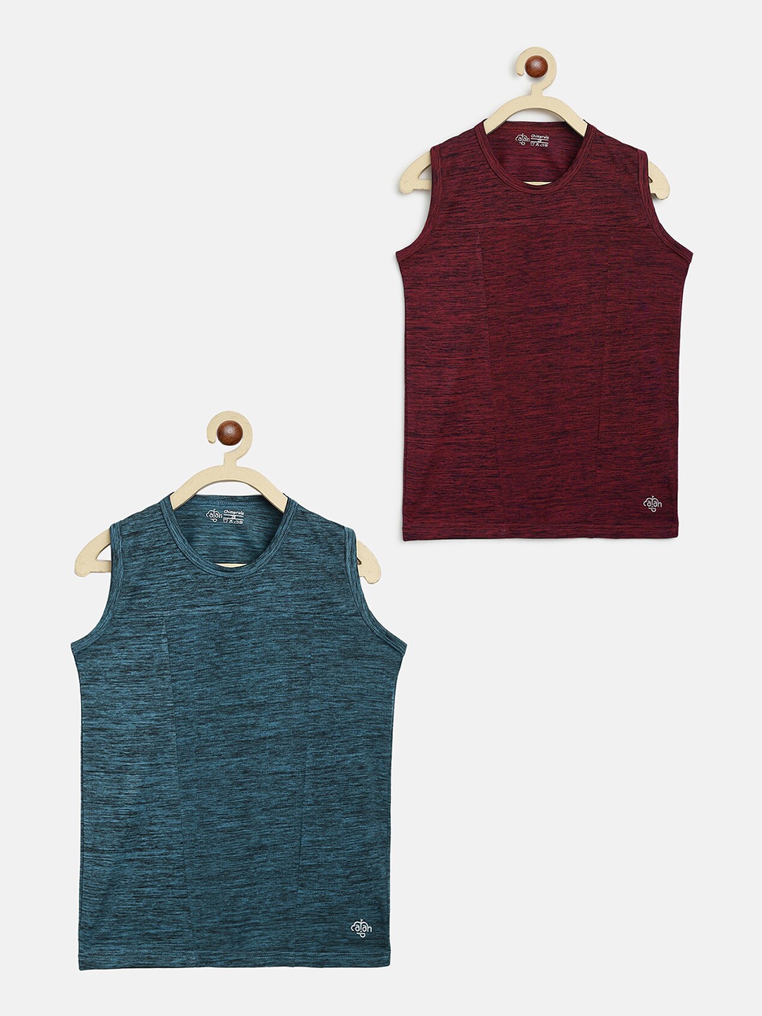 

CHIMPRALA Boys Set Of 2 Sea Green & Maroon Moisture Wicking T-shirt