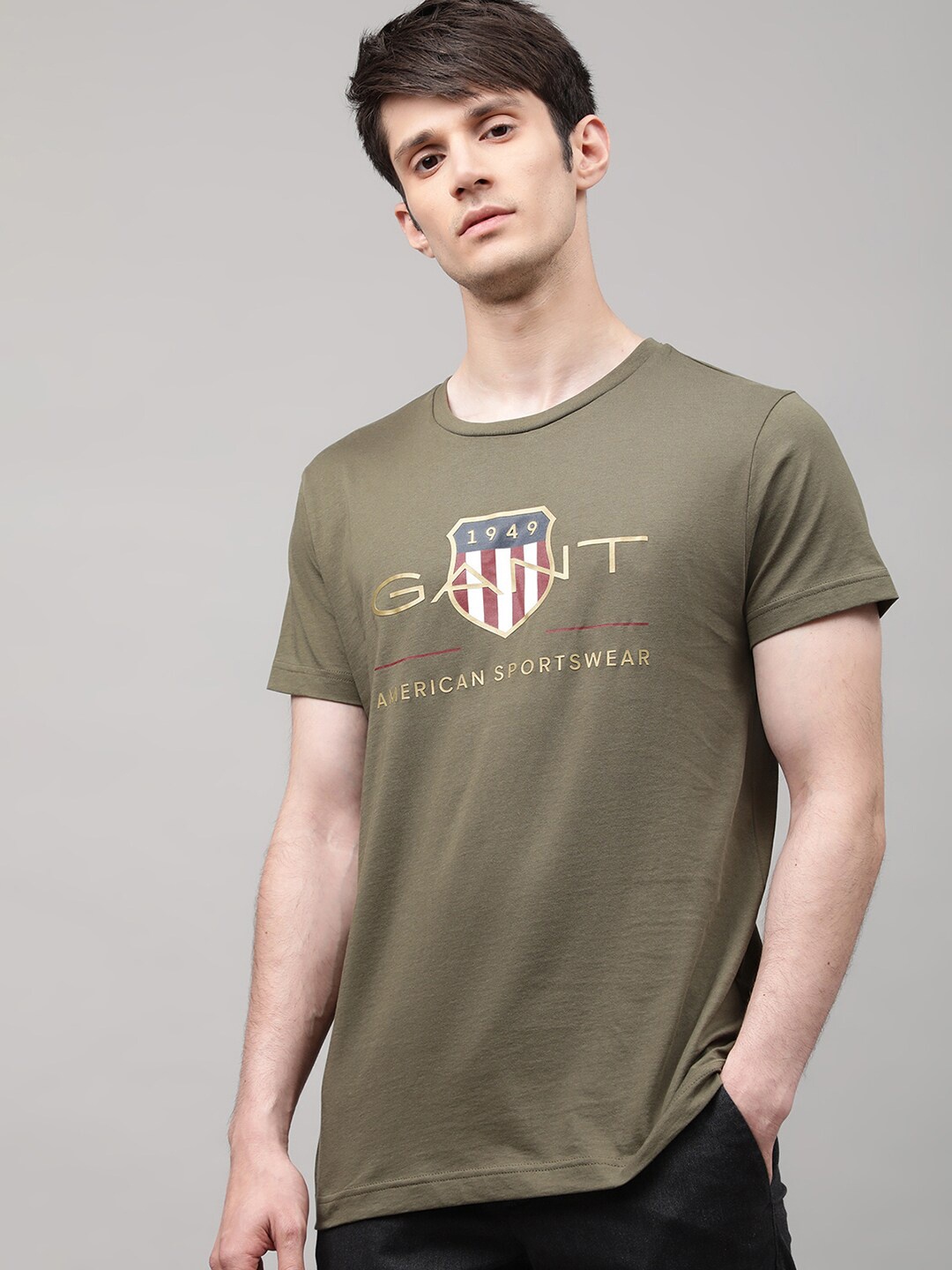 

GANT Men Green Typography Printed Organic Cotton Applique T-shirt