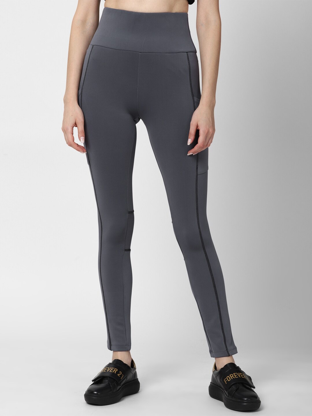 

FOREVER 21 Women Grey Solid Ankle Length Leggings
