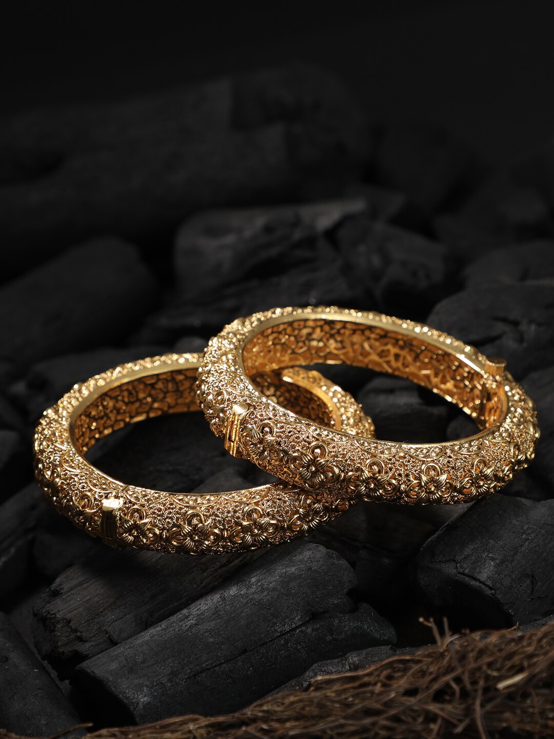 

Adwitiya Collection Set of 2 24 K Gold-Plated Bangles