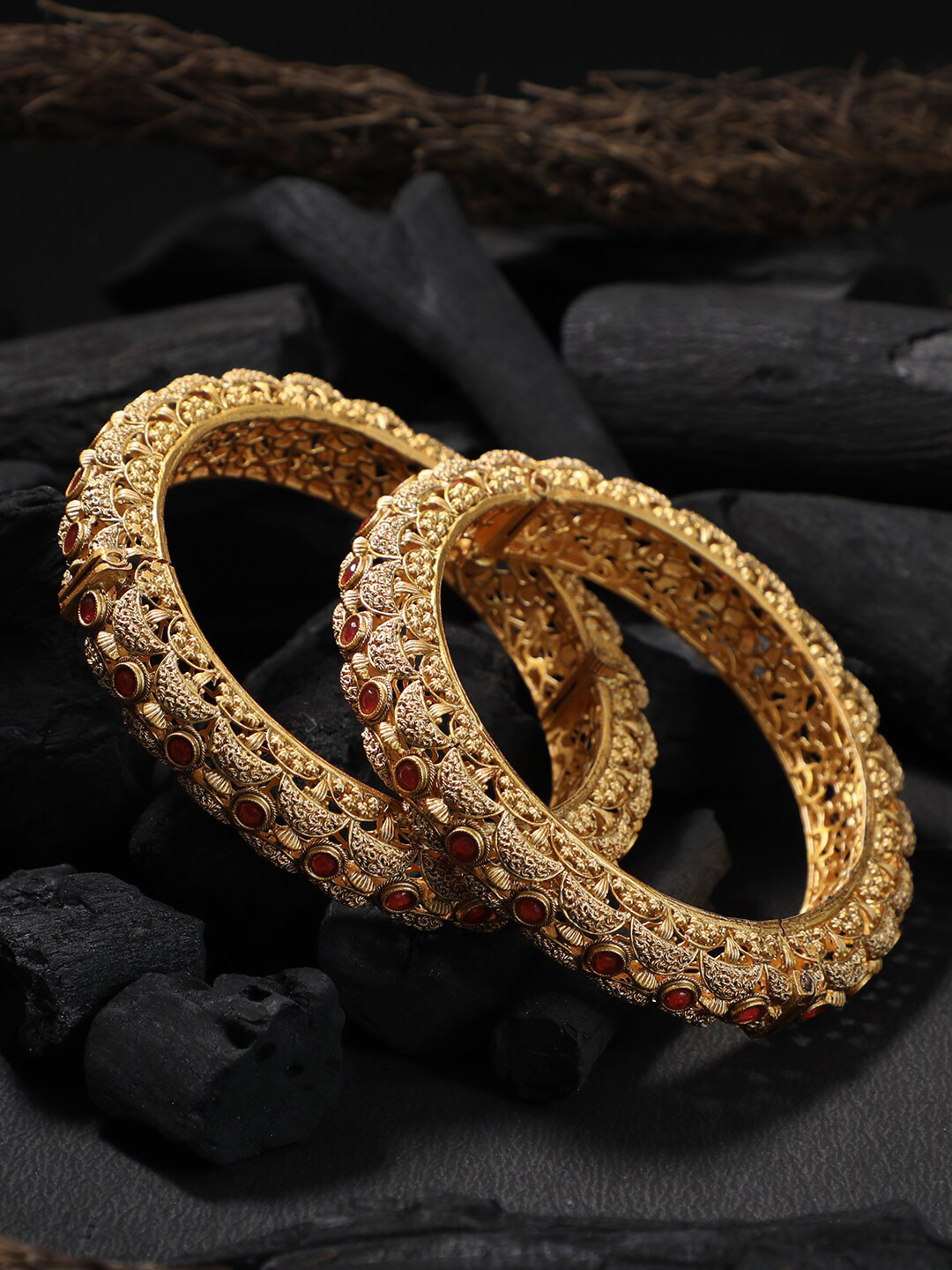 

Adwitiya Collection Set Of 2 Gold-Plated 24 CT Embellished Handcrafted Designer Bangles