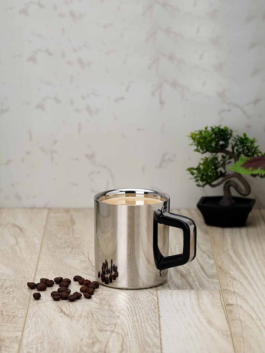 

PDDFALCON Set of 2 Silver-Toned Solid Stainless Steel Matte Cups Set of Cups and Mugs