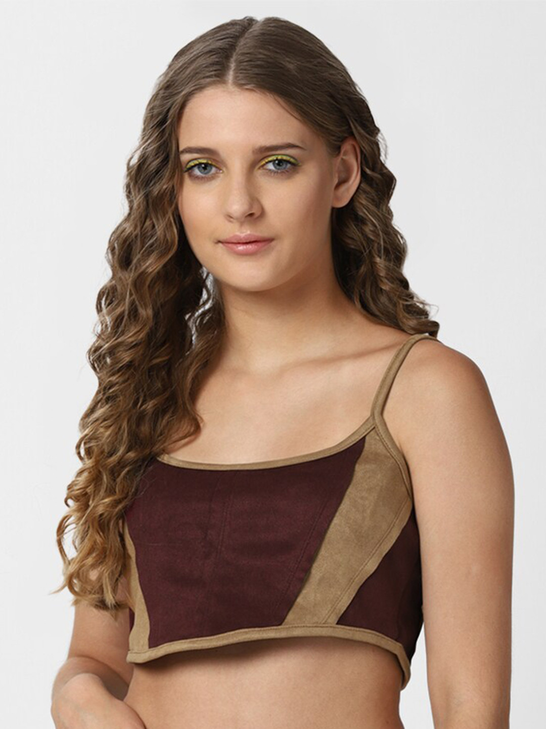 

FOREVER 21 Women Brown Solid Sholuder Straps Bralette Top