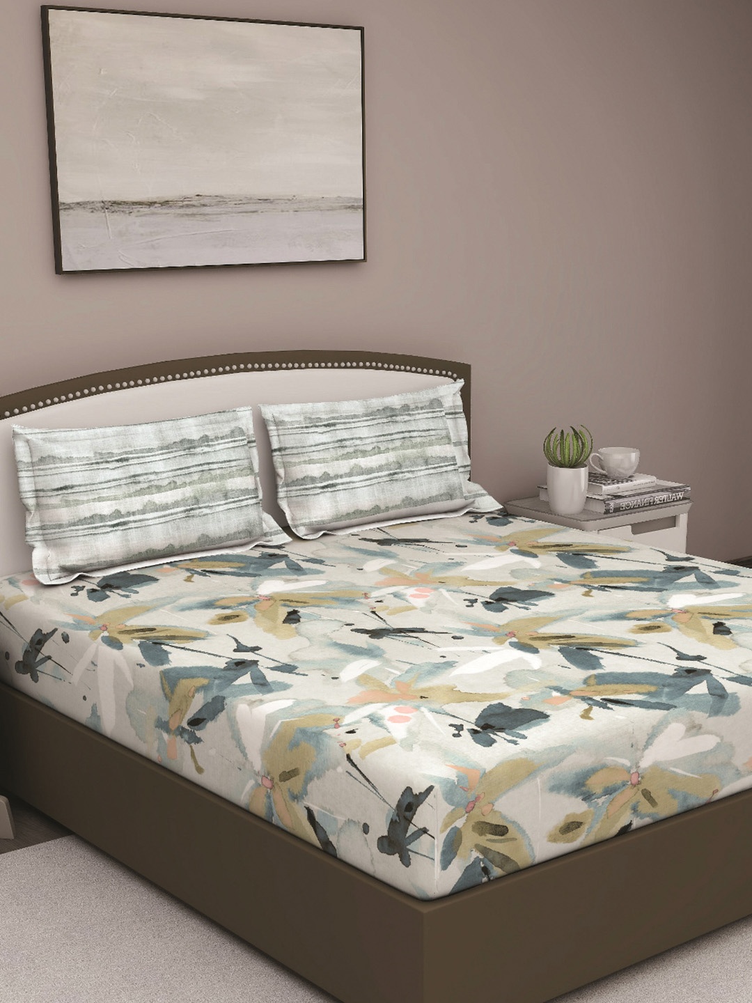

GM Green & White Floral 180 TC Queen Bedsheet with 2 Pillow Covers