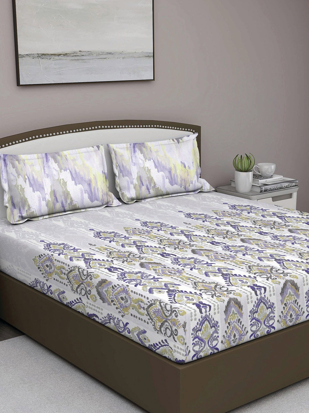 

GM Purple & Grey Ethnic Motifs 180 TC Queen Bedsheet with 2 Pillow Covers