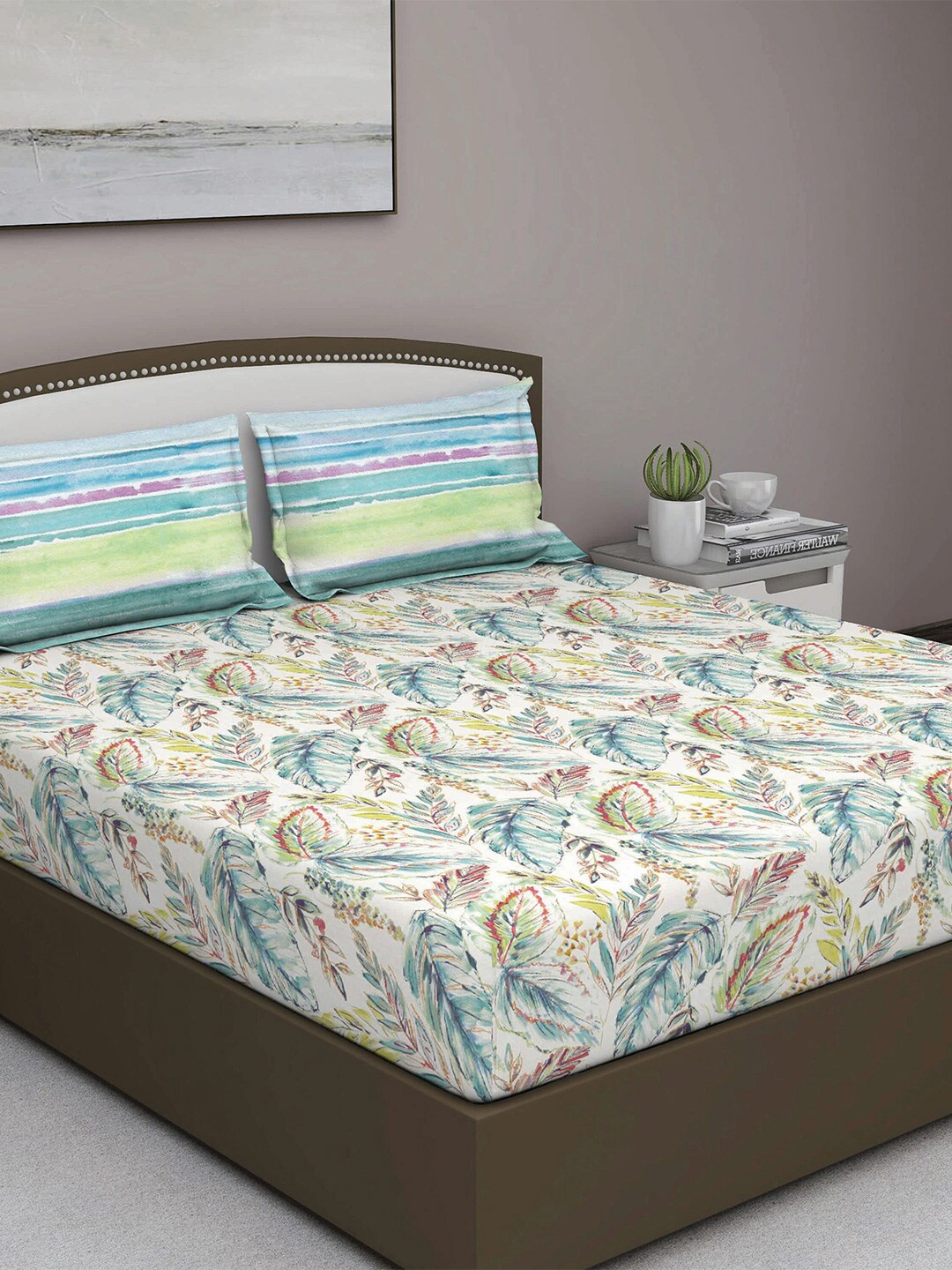 

GM Blue & Green 180 TC Queen Bedsheet with 2 Pillow Covers