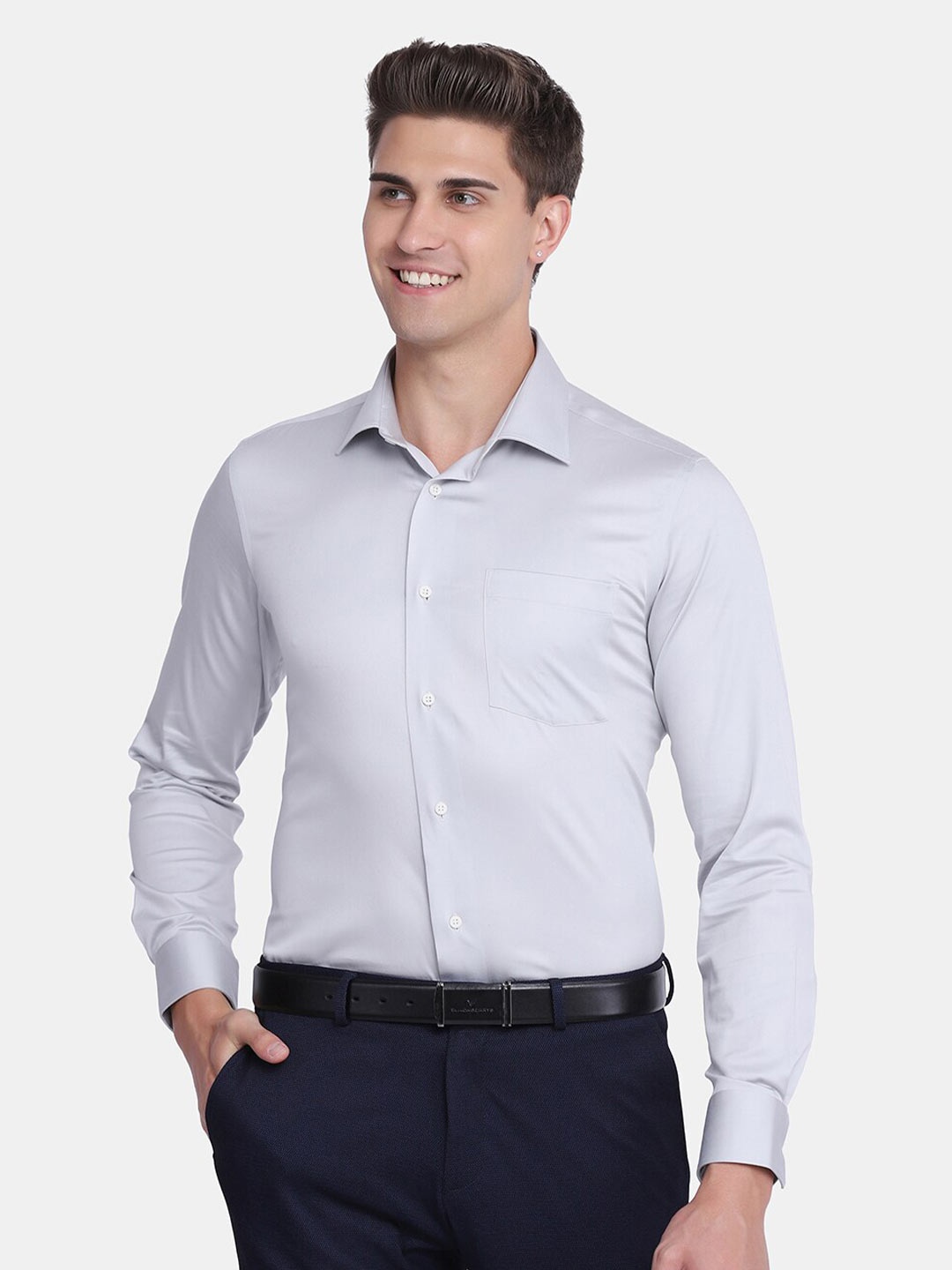 Blackberrys Men Grey India Slim Fit Formal Cotton Shirt