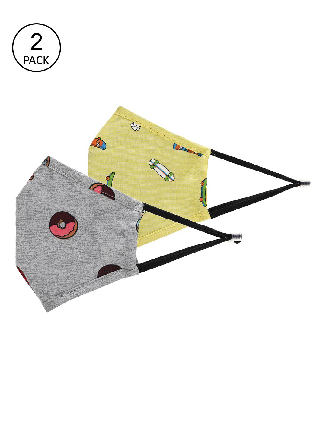 

EL REGALO Kids Pack Of 2 Printed Cotton Cloth Masks & 2 Lanyards, Yellow