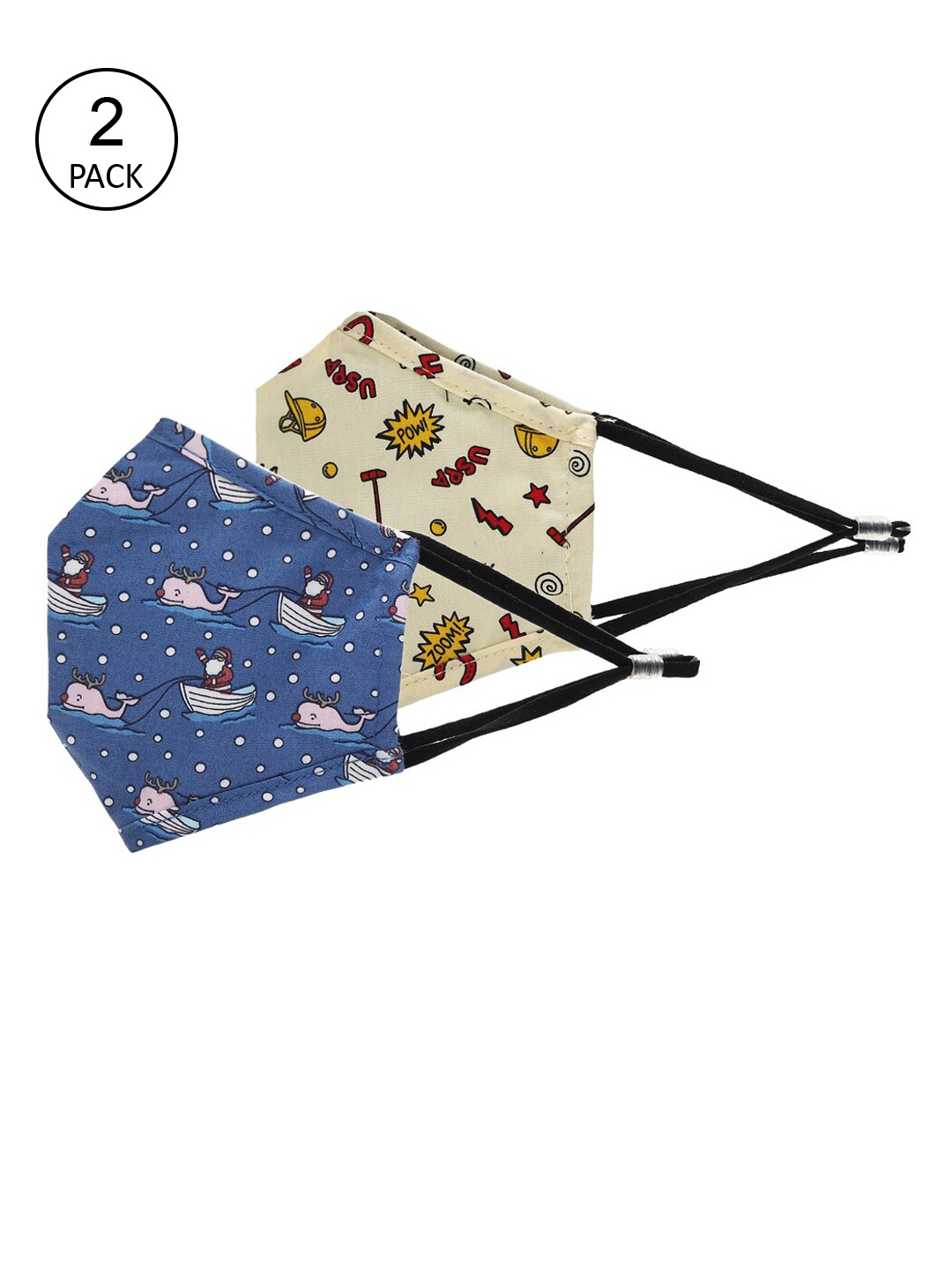 

EL REGALO Kids Pack Of 2 Printed Cotton 3-Ply Reusable Cloth Masks, Blue