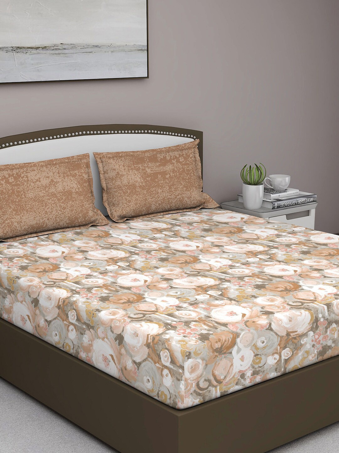 

GM Beige & Brown 400 TC Queen Bedsheet with 2 Pillow Covers