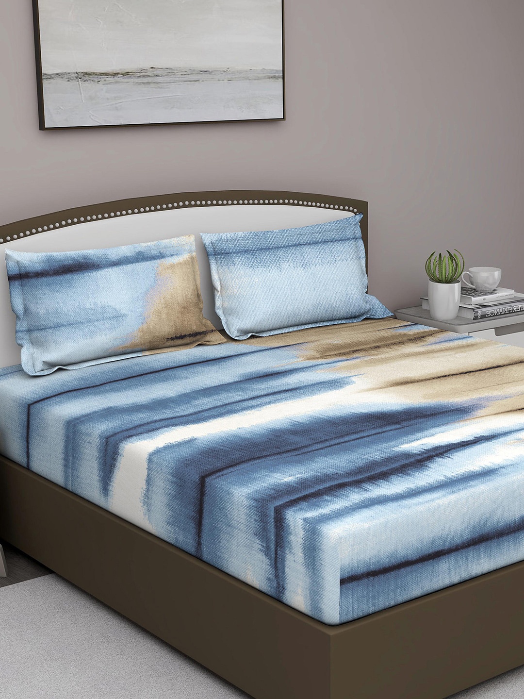 

GM Blue & Brown 400 TC Queen Superfine Bedsheet with 2 Pillow Covers