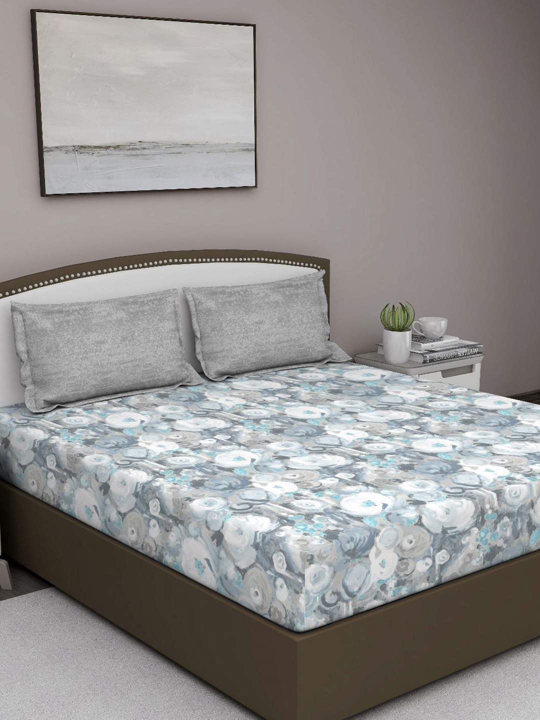 

GM Grey & White 400 TC Queen Bedsheet with 2 Pillow Covers