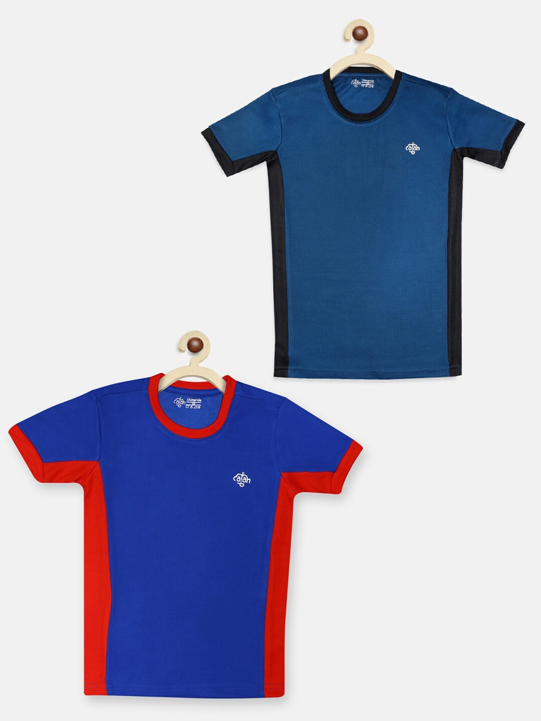 CHIMPRALA Girls Blue & Navy Blue 2 Colourblocked Antimicrobial T-shirt