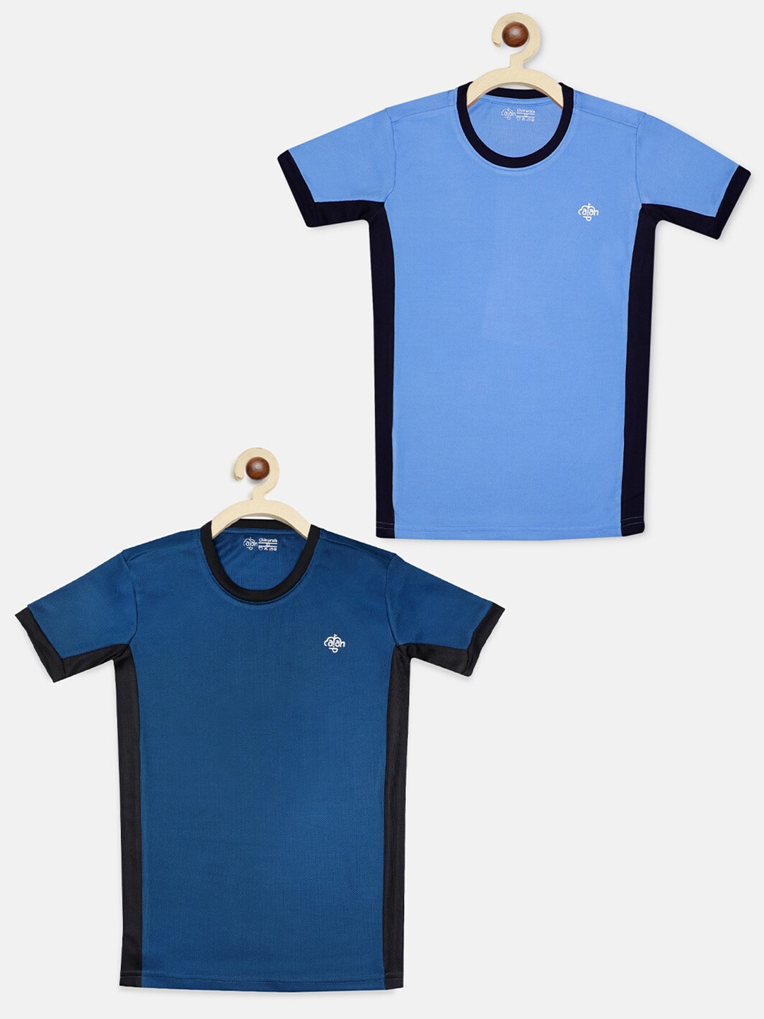 CHIMPRALA Girls Pack of 2 Blue & Black Solid Round Neck Antimicrobial T-shirt