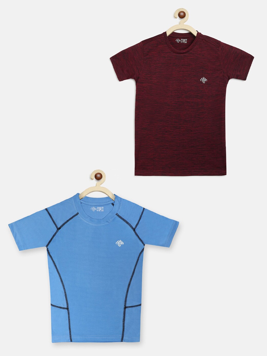 

CHIMPRALA Girls Pack of 2 Maroon & Blue Antimicrobial Outdoor T-shirts