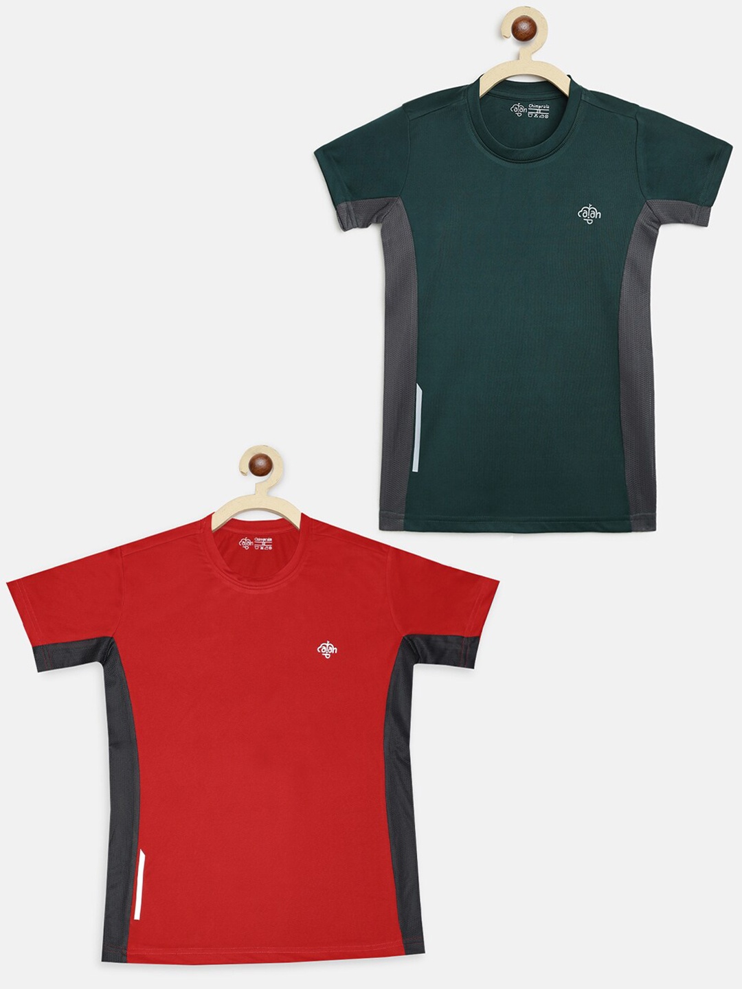 

CHIMPRALA Girls Pack of 2 Green & Red Antimicrobial Outdoor T-shirts