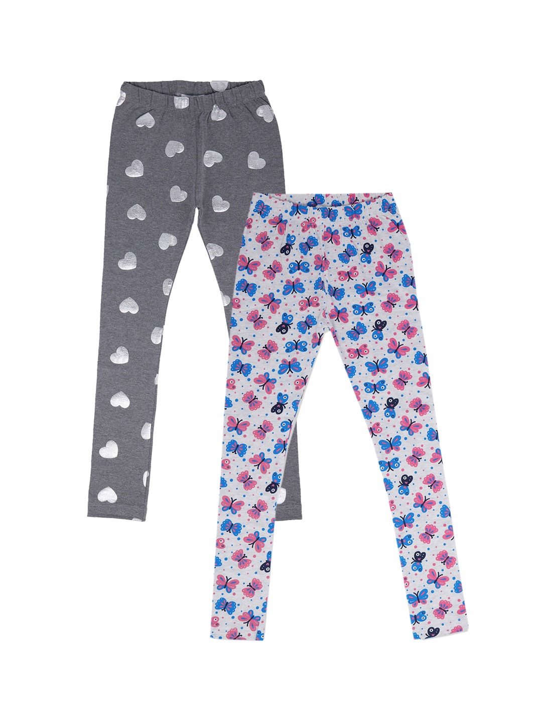 

earth conscious Girls Pack Of 2 Printed Pure Cotton Leggings, Grey