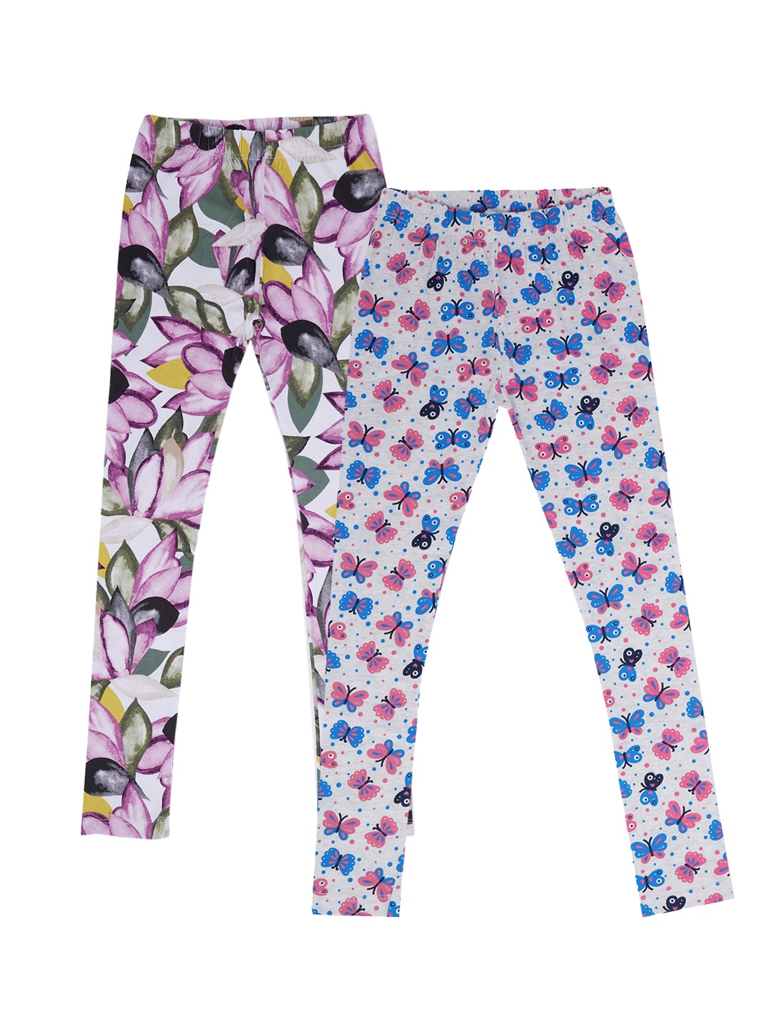 

earth conscious Girls Pack Of 2 Printed Cotton Leggings, White