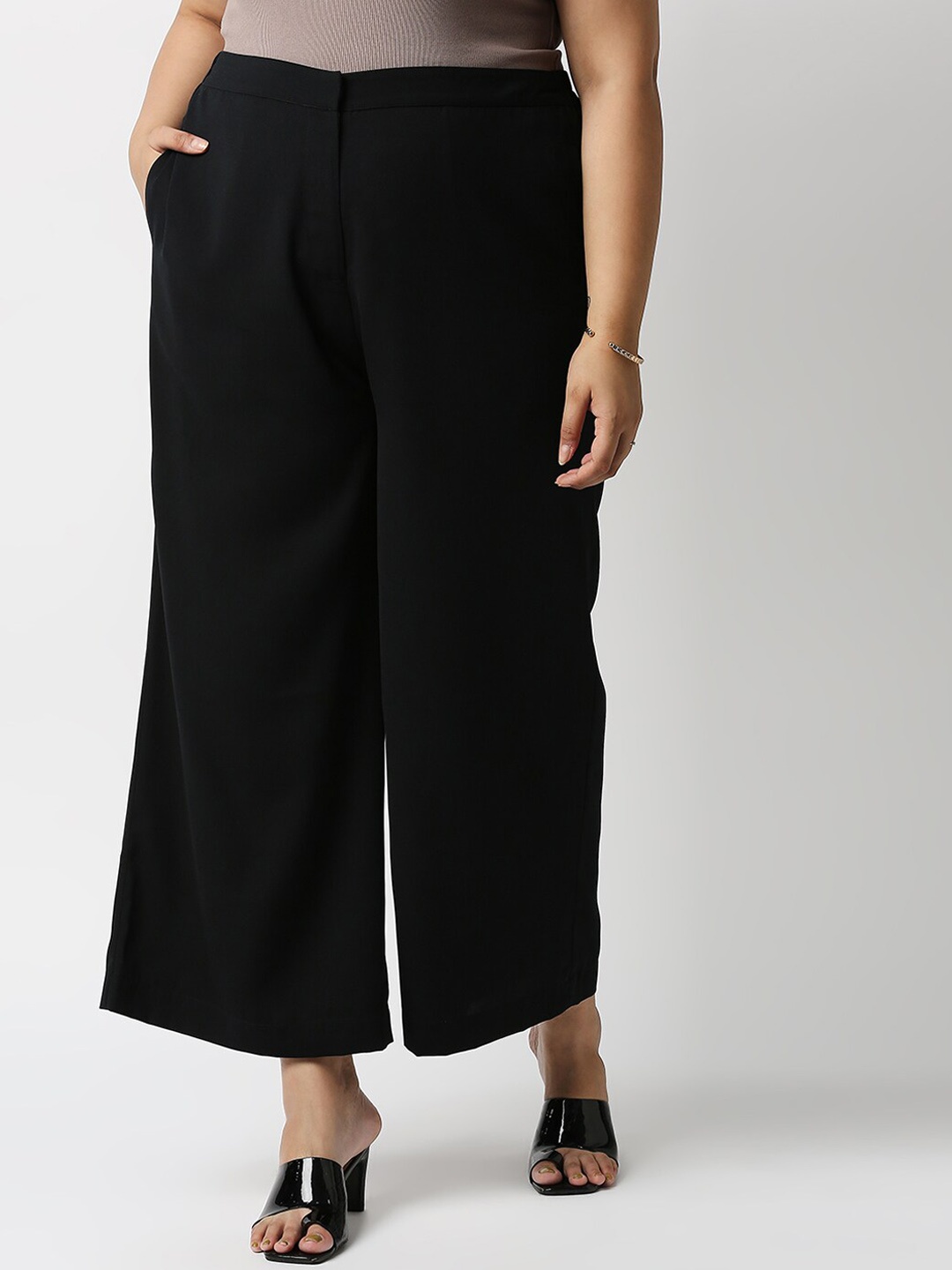 

20Dresses Women Black Flared High-Rise Cropped Trousers