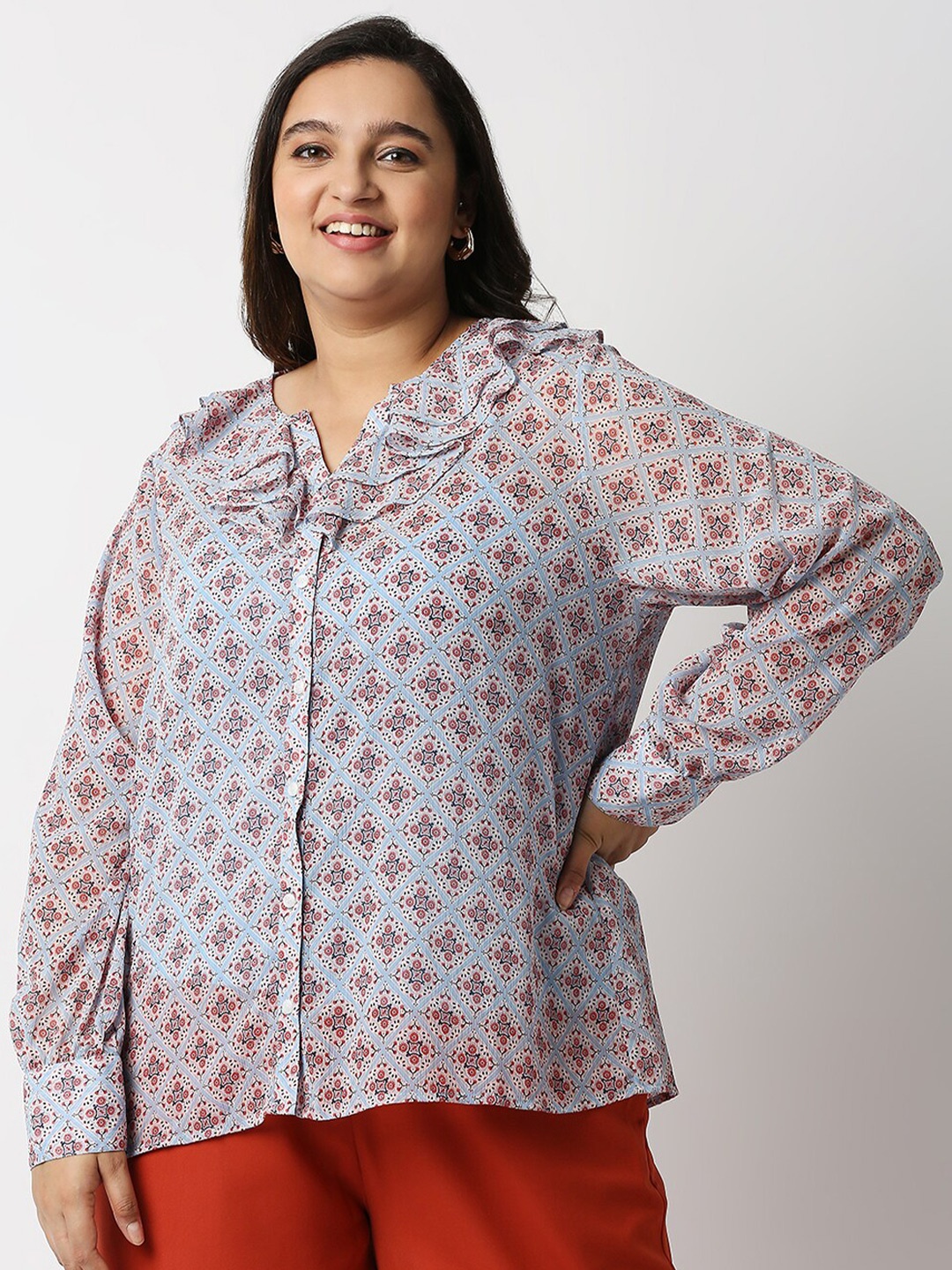 

20Dresses Women Plus Size Blue Floral Print Chiffon Top