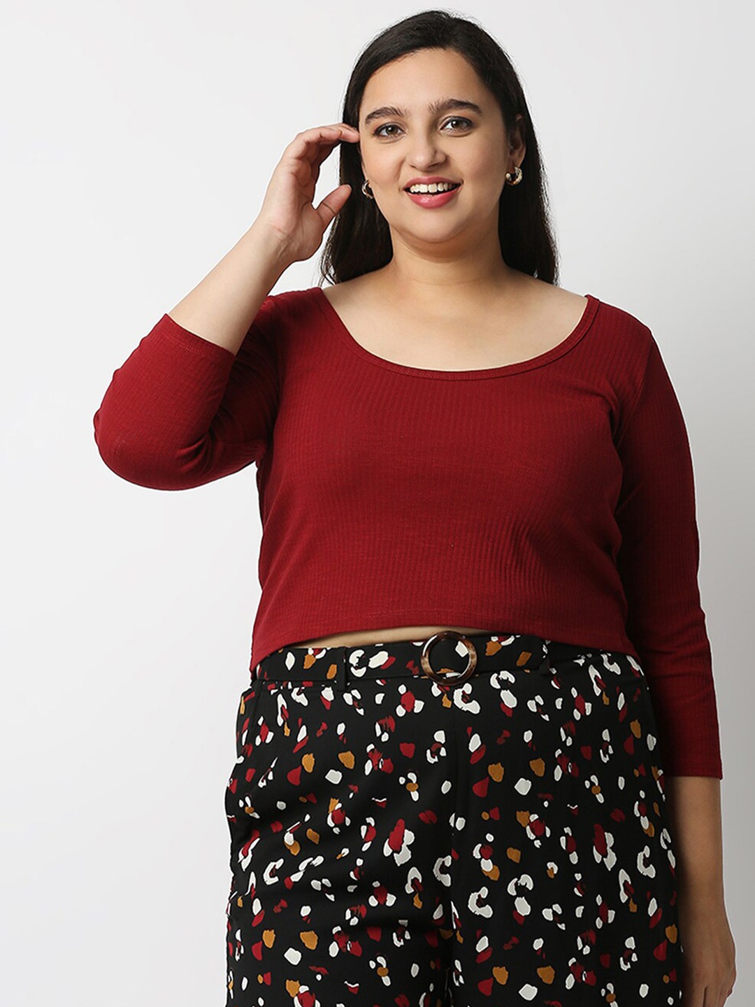 

20Dresses Plus Size Maroon Cotton Crop Top