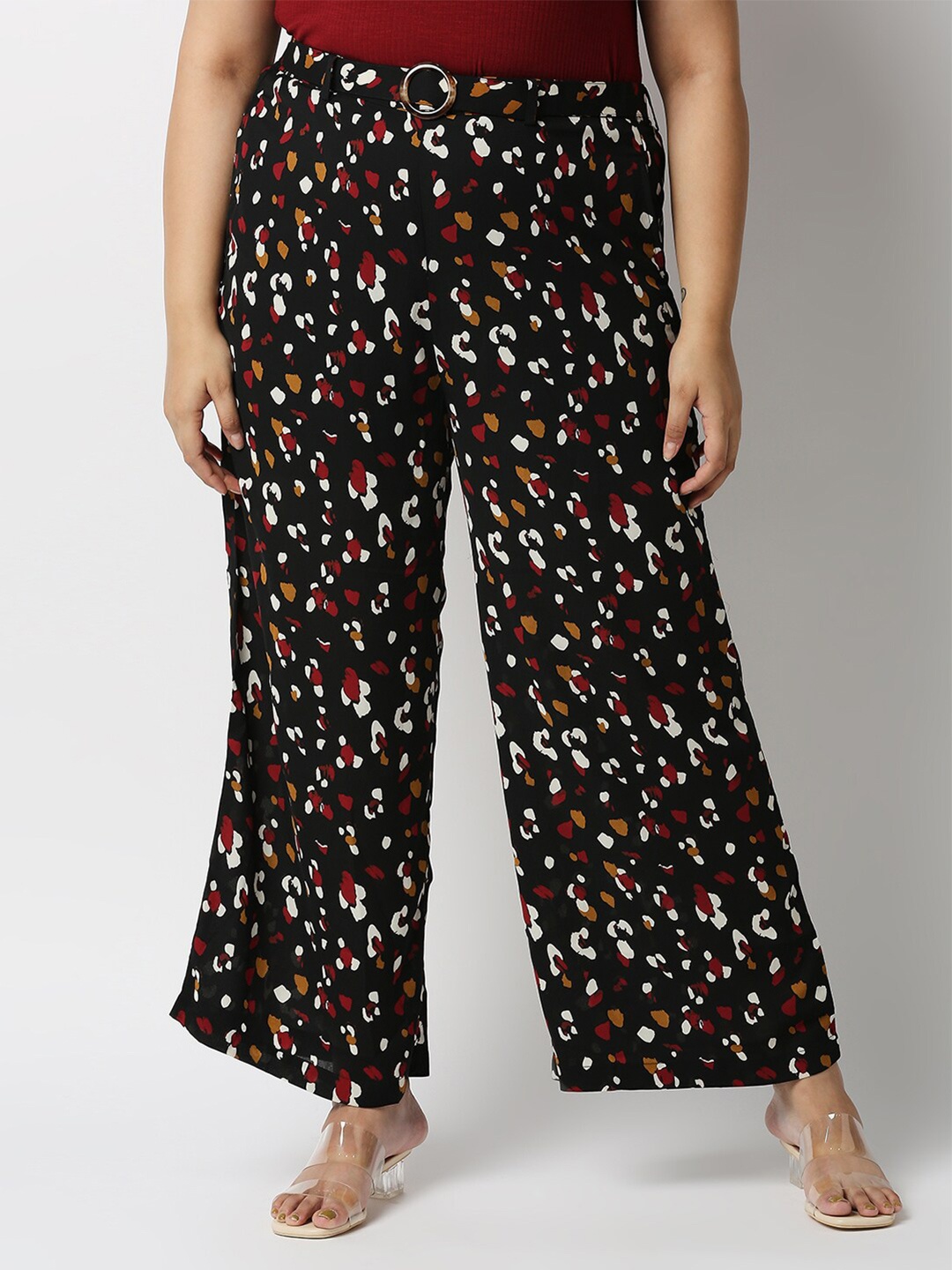 

20Dresses Women Black & Red Printed Flared Crepe Palazzos