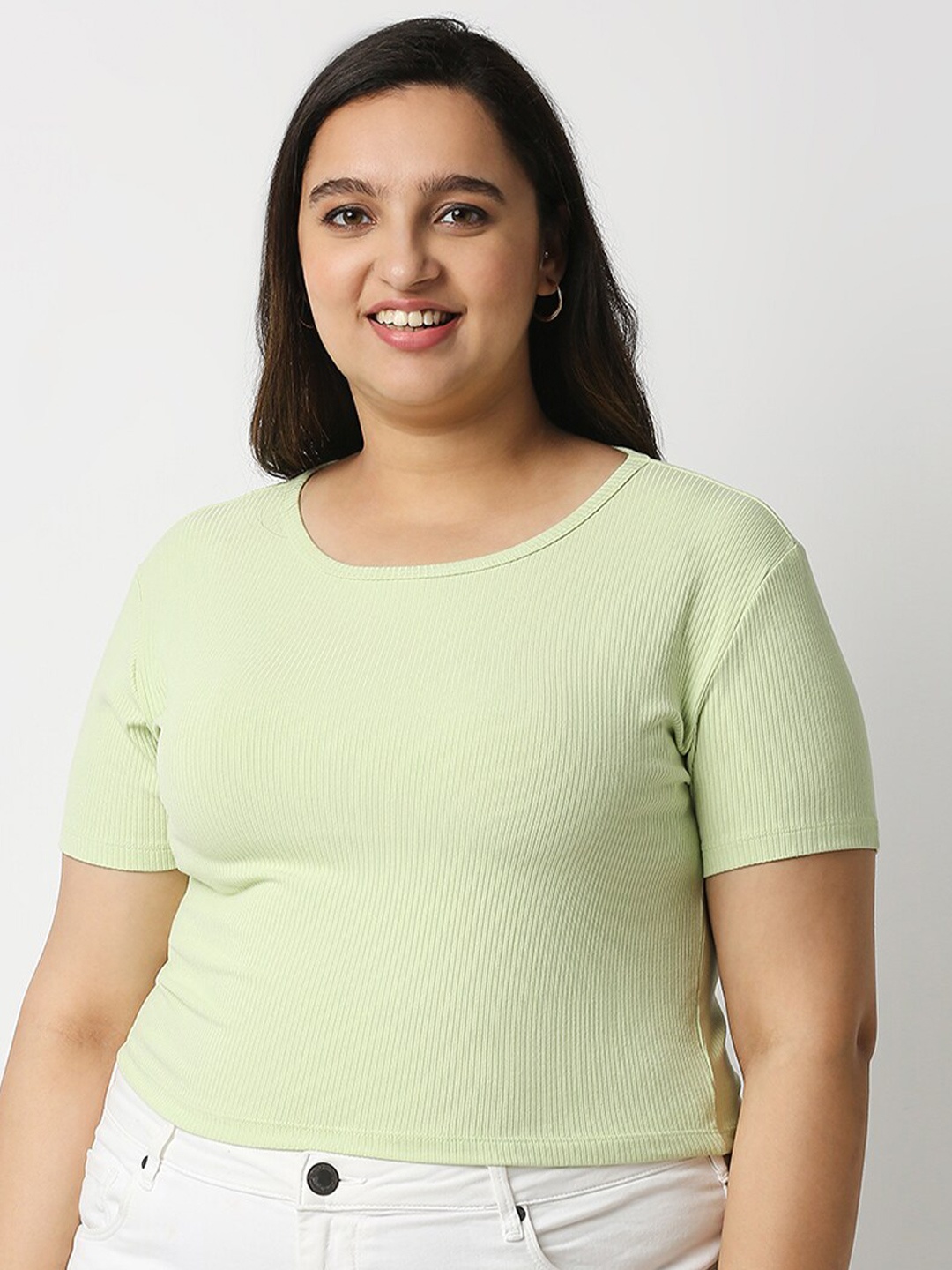 

20Dresses Women Plus Size Green Slim Fit Ribbed T-shirt
