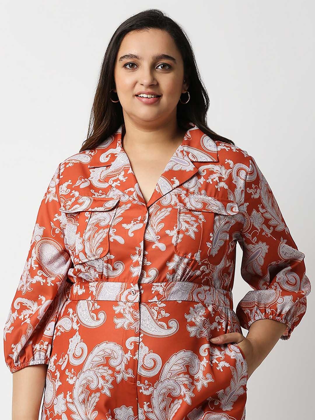 

20Dresses Rust & Lavender Shawl Neck Printed Jumpsuit