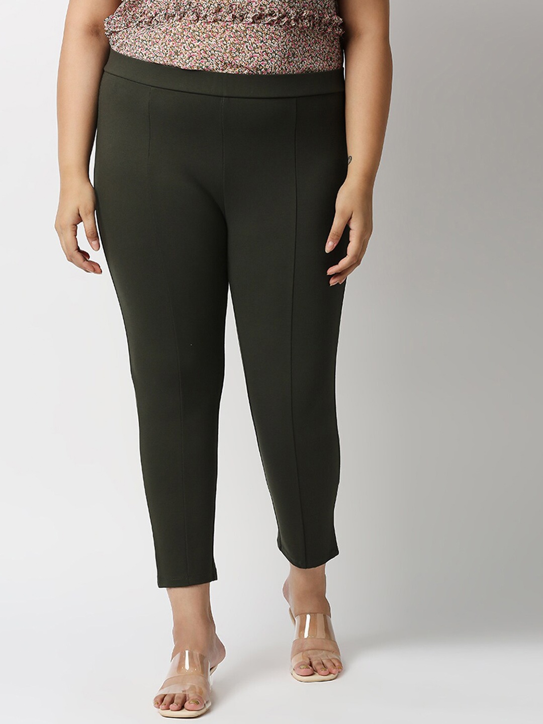 

20Dresses Women Plus Size Olive Green Solid Skinny-Fit Jeggings