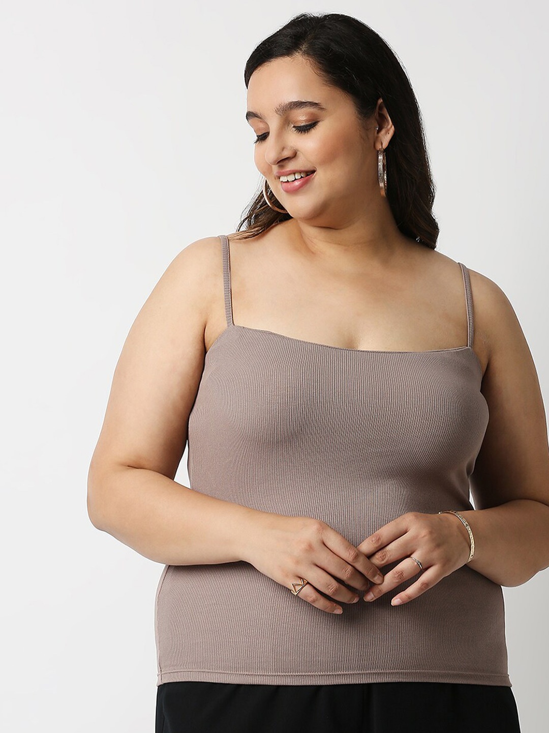 

20Dresses Plus Size Brown Ribbed Fitted Top