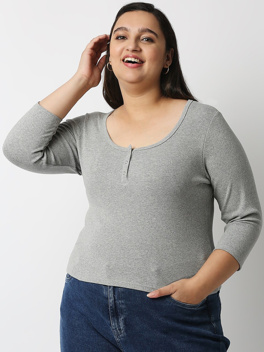 

20Dresses Women Grey Solid Slim Fit T-shirt