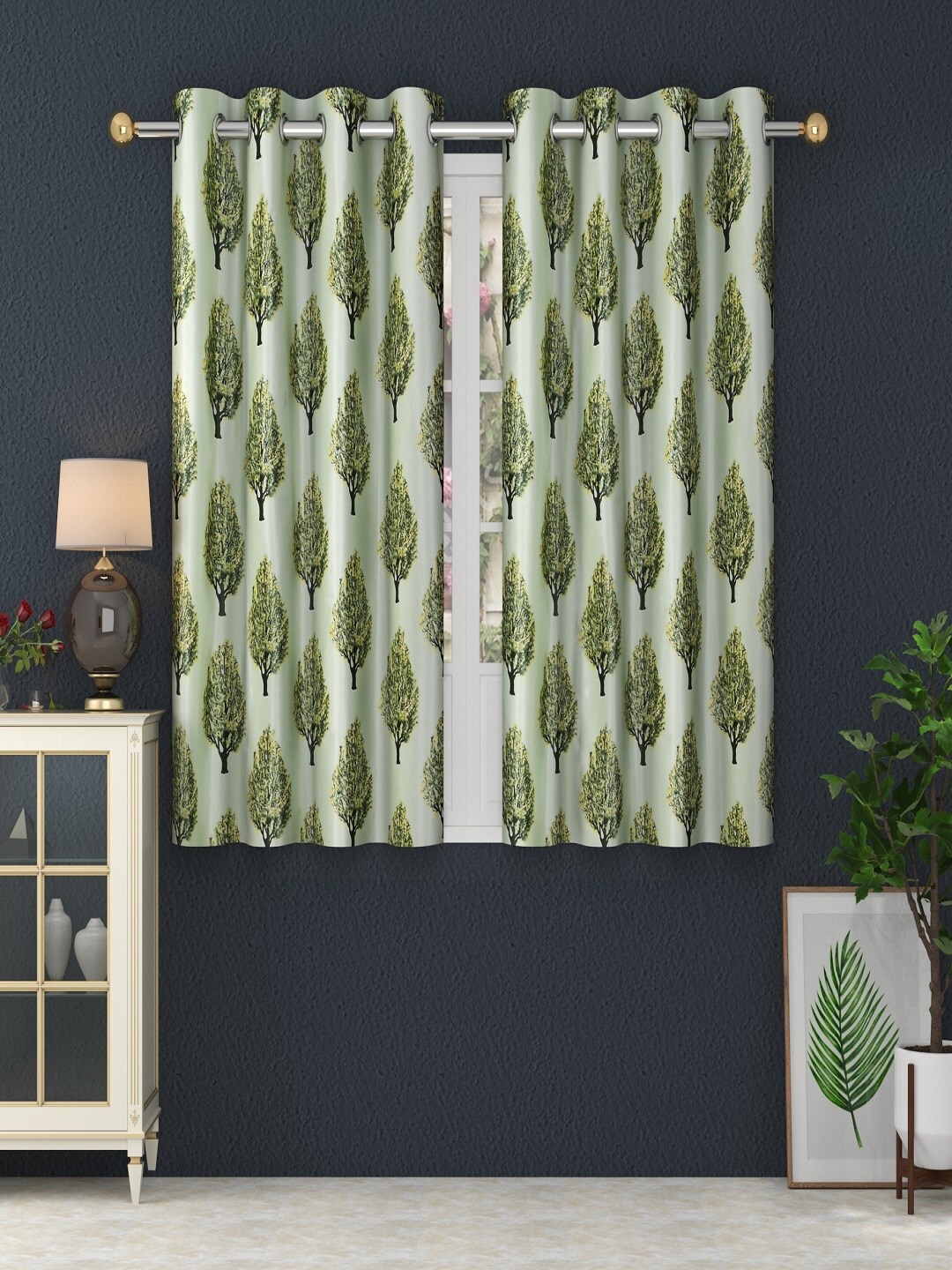

Homefab India Green Set of 2 Floral Window Curtain