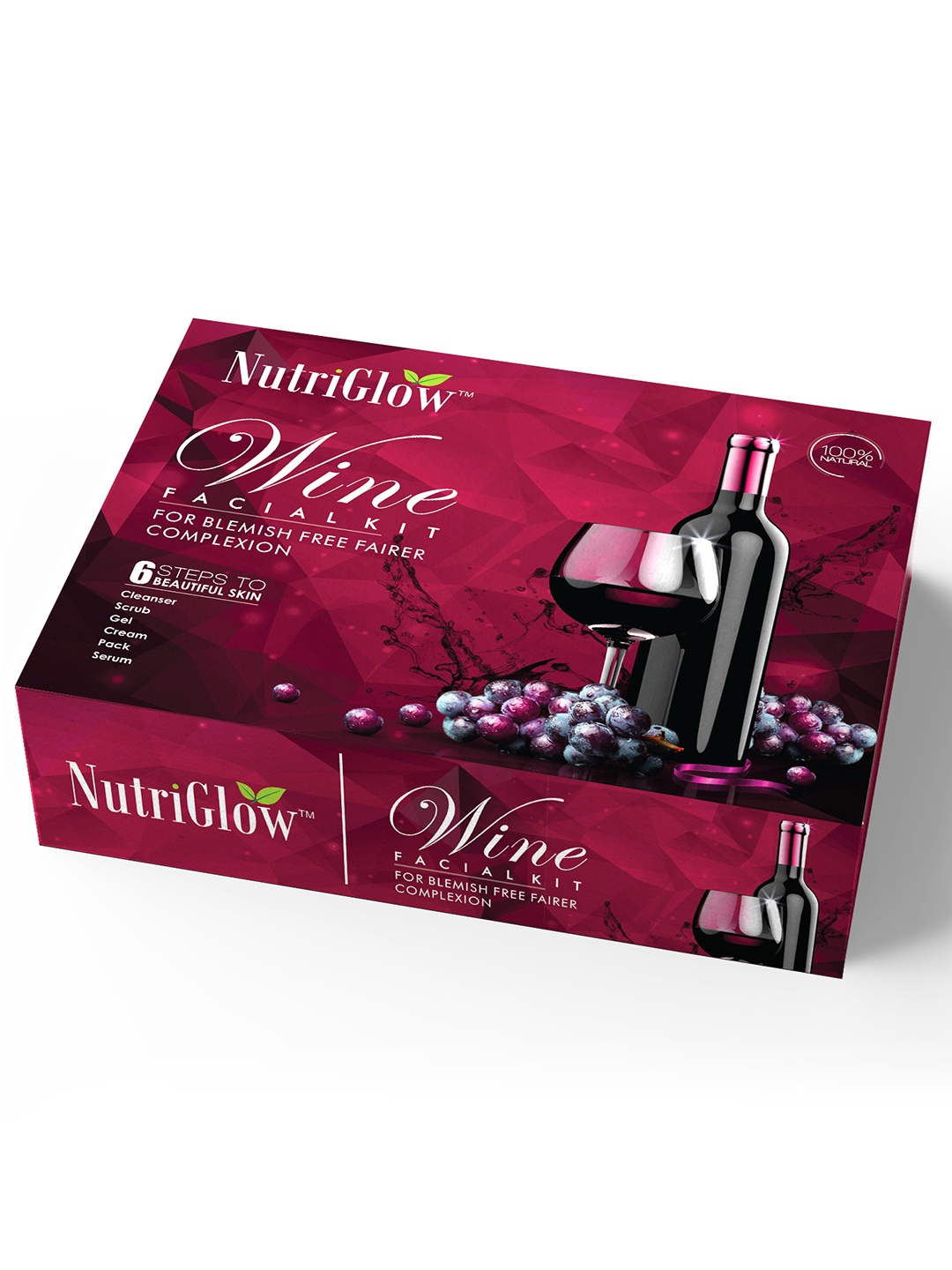 

NutriGlow Sustainable 6-Pieces of Wine Facial Kit Skin Care,Acne Remove, 250g+10ml, Maroon