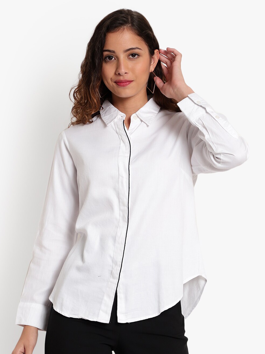 

Indietoga Women White Classic Slim Fit Cotton Formal Shirt