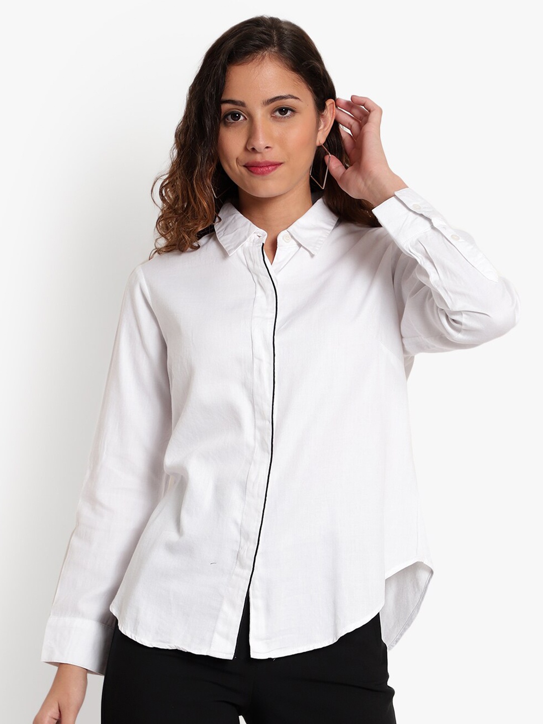 

Indietoga Women Plus Size White Classic Slim Fit Cotton Formal Shirt