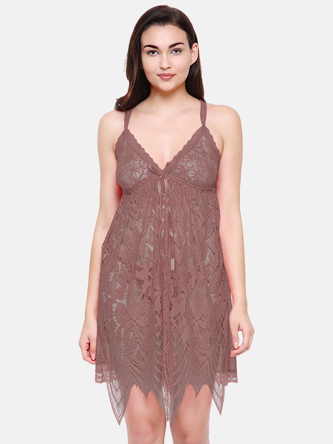 

FashionRack Brown Net Baby Doll with Asymmetric