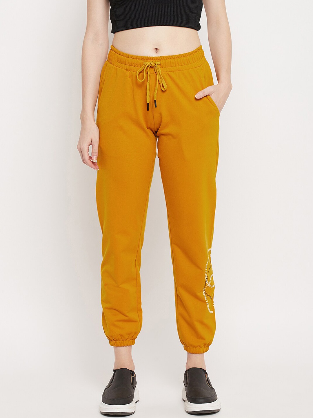 

Madame Women Mustard Solid Cotton Joggers