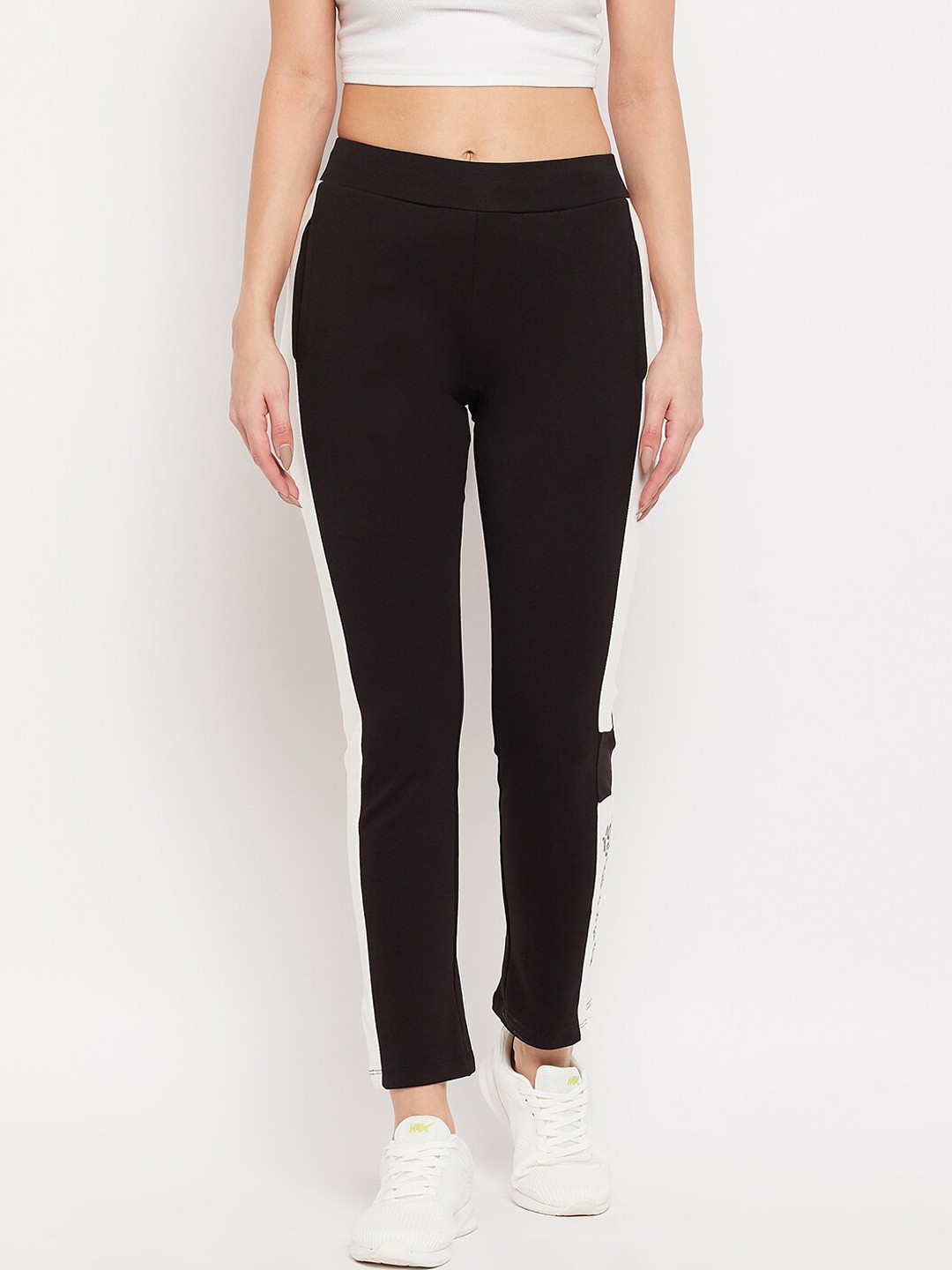 

Madame Women Black Colorblocked Cotton Track Pants
