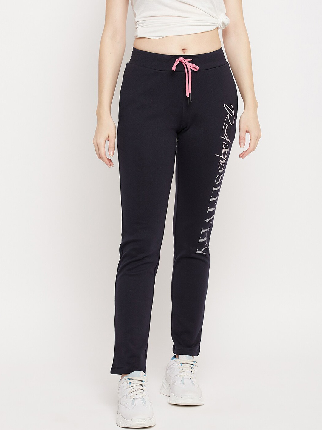 

Madame Women Navy Blue Solid Cotton Track Pants