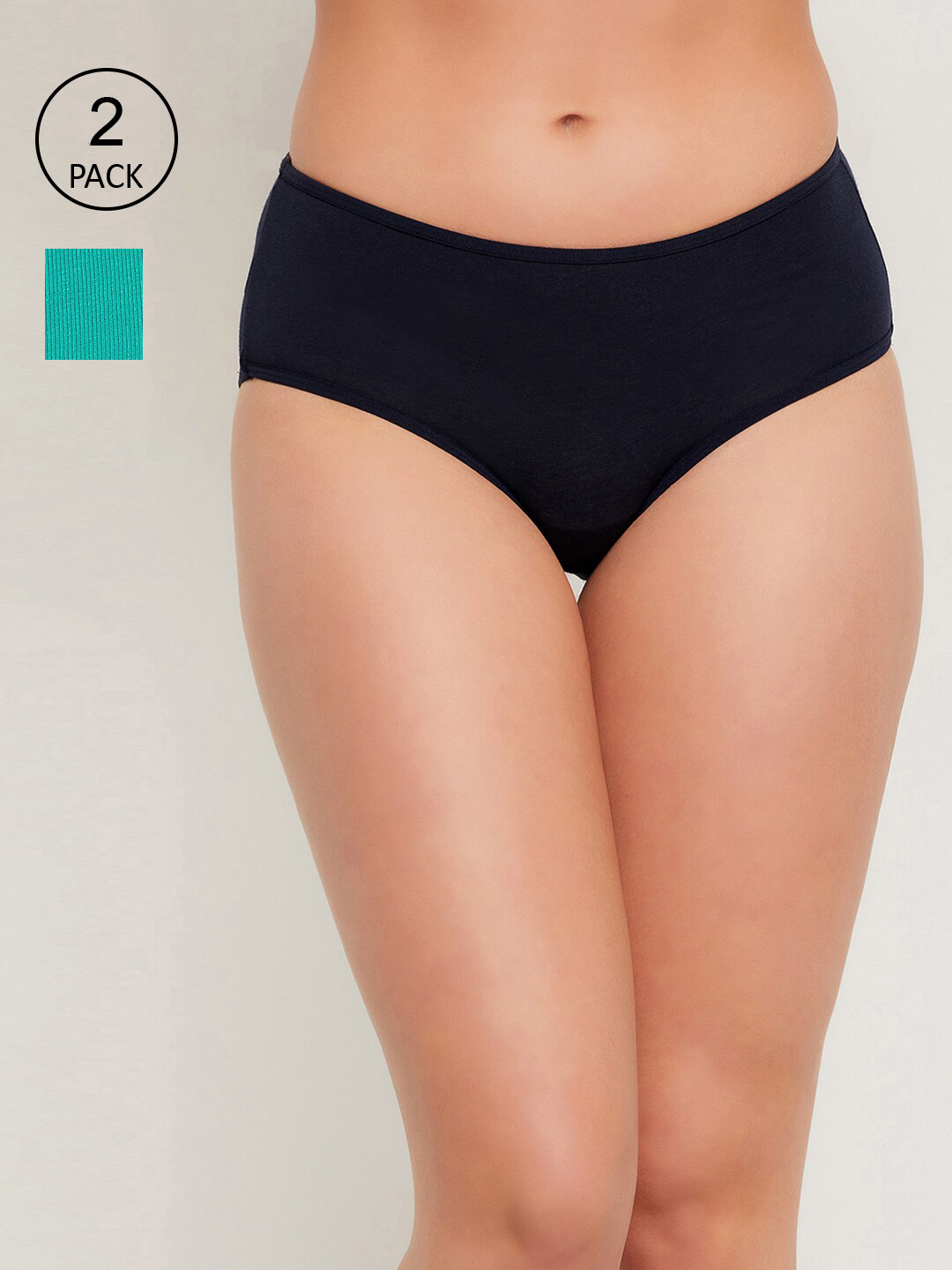 

Clovia Women Pack Of 2 Solid Cotton Hipster Briefs COMPN1479S, Sea green