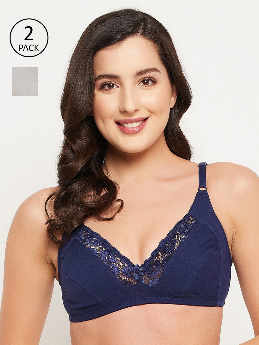 

Clovia Pack of 2 Navy Blue & Grey Bra